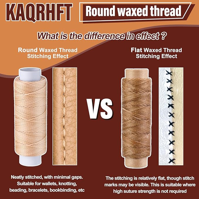 0.8 mm 54 Yards Round Waxed Thread, Leather Thread Wax String for Sewing, Stitching, Bookbinding, Bracelet, Braiding (Beige)