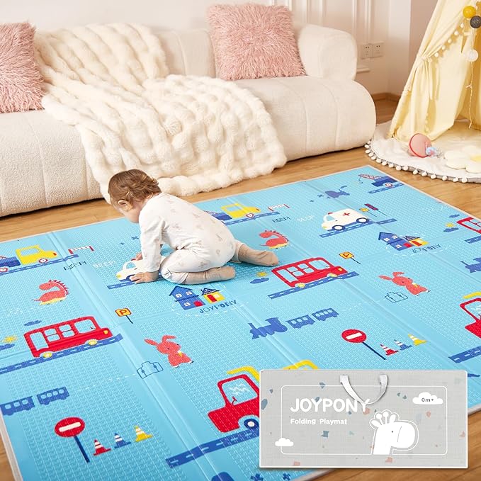 Baby Play Mat, 79" X 71" X 0.6" Extra Large & Thick Reversible Foldable Play Mats for Babies and Toddlers, Anti-Slip Portable Baby Floor Mat for Tummy Time, Baby Mat for Floor with Travel Bag