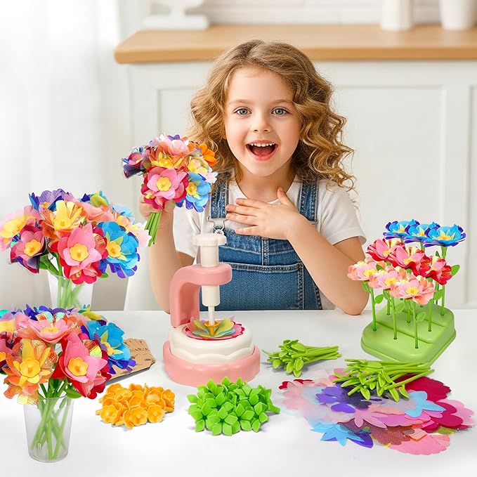 Aboofx Fabric Flower Bouquet Toys for Girls 3 4 5 6 7 8 Years Old, Flower Making Kit for Kids Age 3 4 5 6 7 8, Educational DIY Flowers Press Craft Kit Toy for Girls Birthday Holiday Party Xmas Gifts