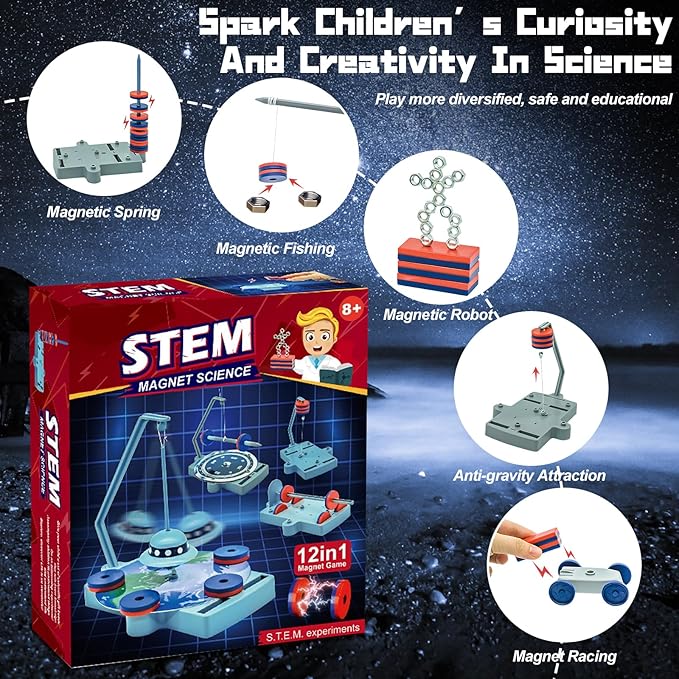 Magnetic Science Kit,Anti Gravity Magnetic Levitation Kit,12 in 1 Magnetic Science Magnetic Toys for Kids Ages 8-12 Magnets for Science Magnetic Physics Toys Educational Gift for Kids