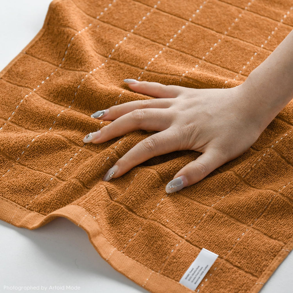 Artoid Mode Checkered Designed Cotton Beige Caramel Terry Kitchen Dish Towels, 15x25 Inch Soft Absorbent Quick Drying Cleaning Tea Towels Set of 4