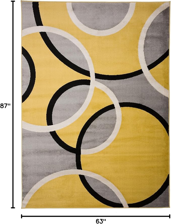 Rugshop Contemporary Abstract Circles Easy Maintenance for Home Office,Living Room,Bedroom,Kitchen Soft Area Rug 5' 3" x 7' 3" Yellow