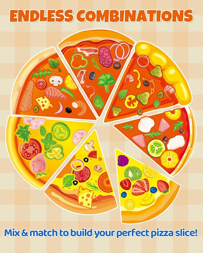 Aowplc 32 Sheets Make A Pizza Stickers for Kids, 8 Designs Mix 'n Match Pizza Crafts, Party Favors & Classroom Activities