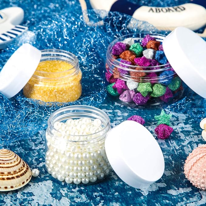 SATINIOR 24 Pieces Empty Clear Plastic Jars with Lids Round Storage Containers Wide-Mouth for Beauty Product Cosmetic Cream Lotion Liquid Butter Craft and Food (White Lid,3 oz)