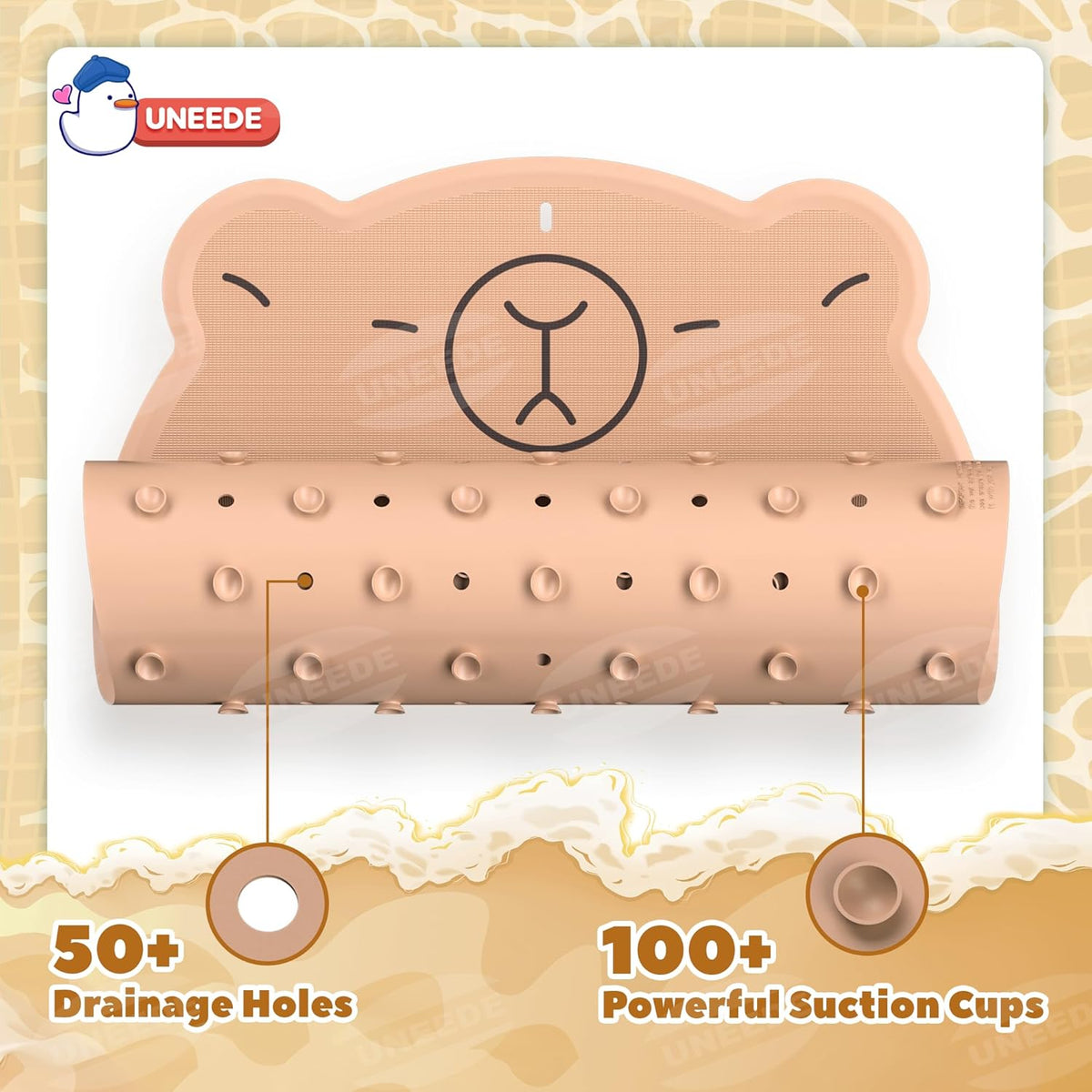 UNEEDE Kids Bathtub Mat Non Slip Shower Mat for Toddlers, Washable Anti Slip Tub Surface, Soft Rubber Mat for Bathtub Shower, Waterproof Bathtub Essentials for Children