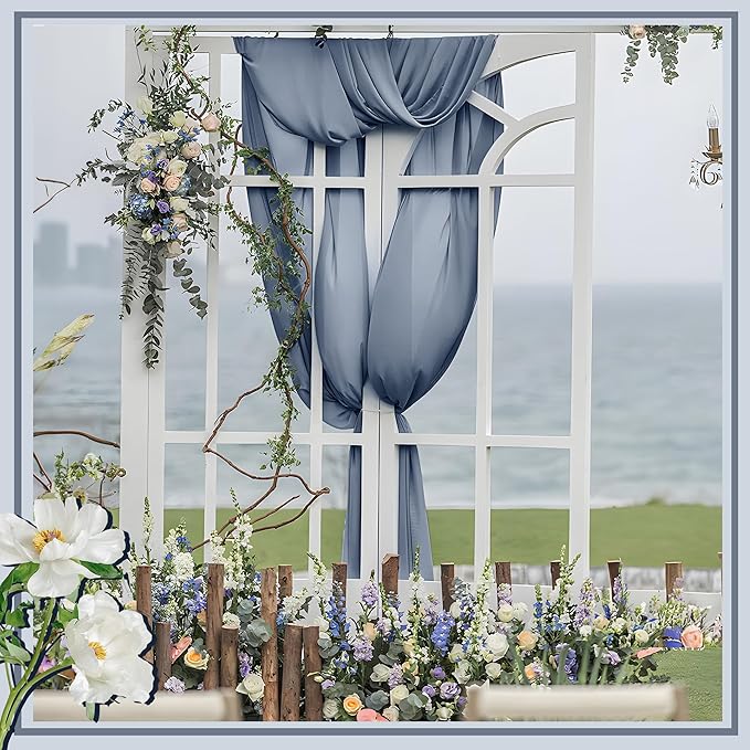 Horbaunal Dusty Blue Chiffon Fabric by The Yard, 1 Yard Continuous Sheer Fabric 59" Wide Soft Draping Fabric for Wedding Arch Draping Party Backdrop DIY Sewing