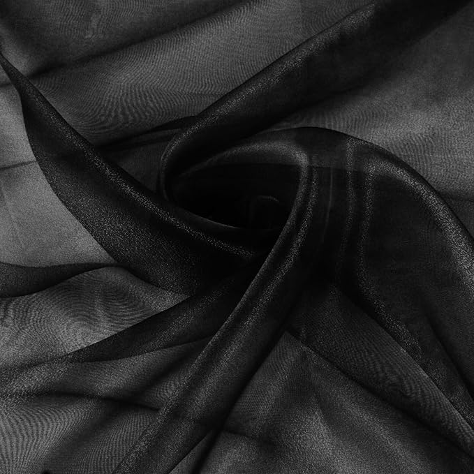 VACVELT Sheer Organza Fabric by The Yard, 60 Inch Wide Black Organza Fabric Bolt Bridal Sheer Tulle Fabric, Silk Organza Fabric Roll for Wedding Party Decorations Backdrop Curtain (10 Yards)