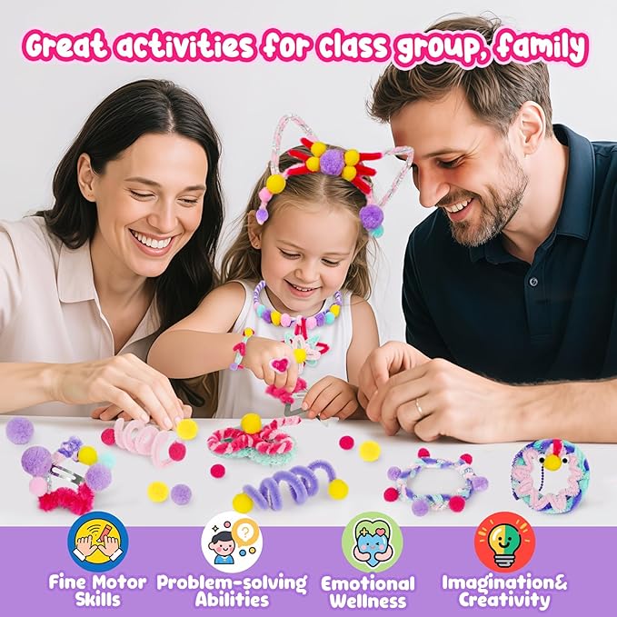 ROOCHKD Arts and Crafts Jewelry Making Kit, Multi-Colored Chenille Stems, Art Supplies DIY Pipe Cleaners Crafts Projects and Decorations Class Activity for Kids Birthday Exchange Gifts Party Favors
