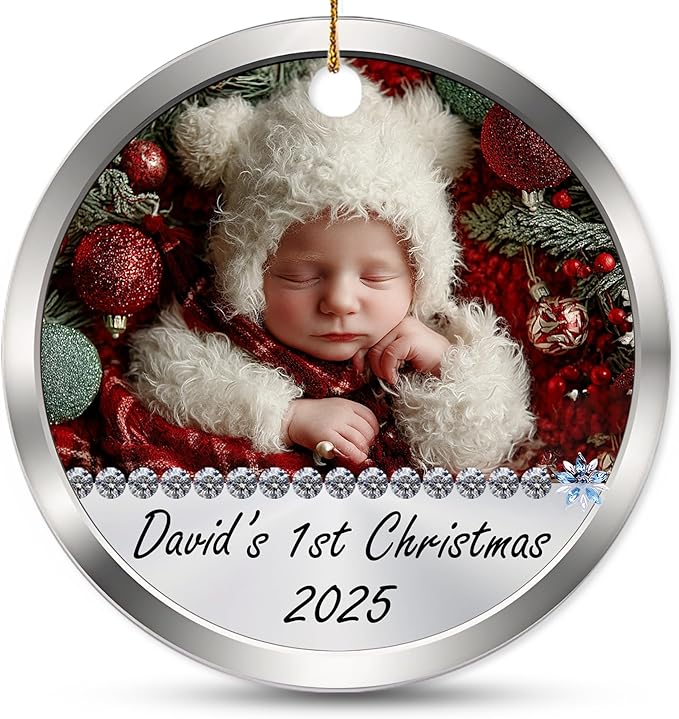 Personalized Newborn Photo Christmas Ornament 2025 - Baby’s First Holiday Keepsake - New Baby Custom Ornament - Gift for New Parents Mom Dad - Christmas, Birthday Gift for Boys, Girls