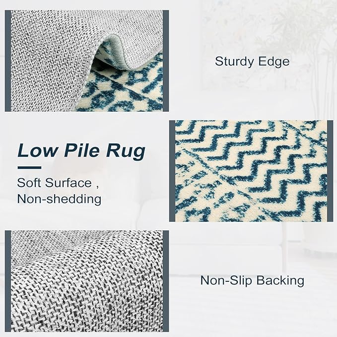 Moroccan Runner Rug 2'6''x8', Non Slip Hallway Runner Rugs for Kitchen Floor, Soft Low-Pile Entry Way Rugs Indoor Floor Carpet for Bedroom Bathroom Laundry Room