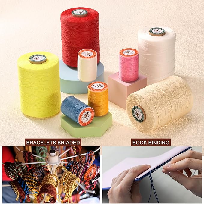 uxcell Round Leather Sewing Waxed Thread, 55m / 60 Yards Wax Polyester String, 0.8mm Waxed Stitching Cord for Leather Crafts, Bookbinding, Bracelets Braided, Dark Brown