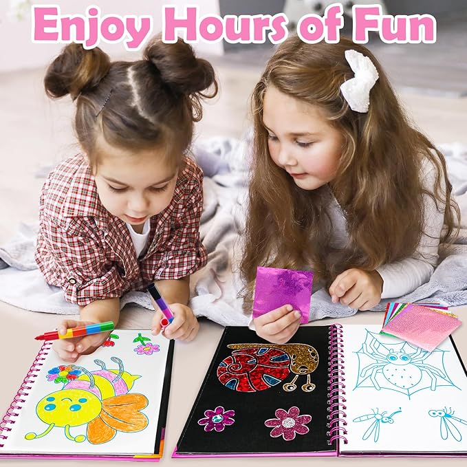 FUNNYB&G Foil Art Craft Activity for Kids - Gift for Girls Crafts Kits for Kids Fun Art Supplies DIY Creative Travel Toys, Birthday Gift Party Favor Toys for Girls Boys 4 5 6 7 8 9 Years Old(Insects)