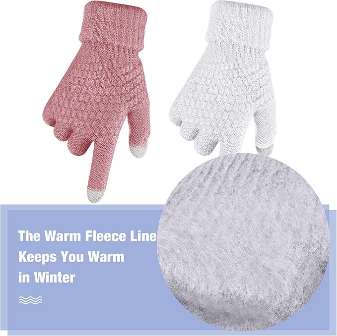 Geyoga 2 Pairs Women's Winter Touch Screen Gloves Soft Warm Fleece Lined Knit Elastic Cuff Winter Texting Gloves