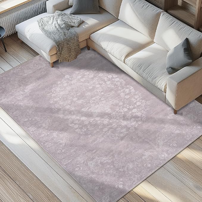 jinchan Vintage Floral 4x6 Area Rugs - Machine Washable Distressed Design Soft Ultra-Thin Low-Pile Non-Slip Carpet for Entryway Kitchen Bedroom Nursery Living Room Dining Room (4x6ft,Orchid)