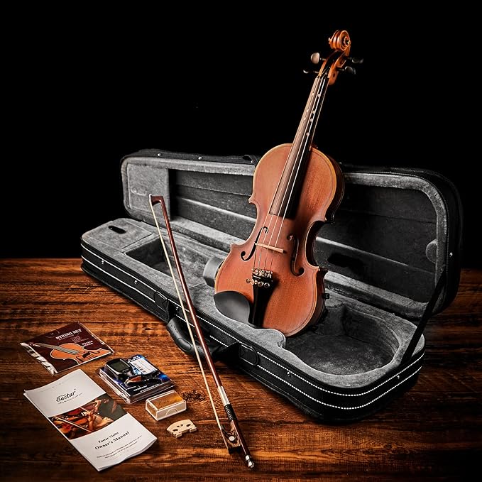 Eastar 3/4 Violin Set Fiddle EVA-3 Matte fo Beginners with Hard Case, Rosin, Shoulder Rest, Bow, and Extra Strings (Imprinted Finger Guide on Fingerboard)