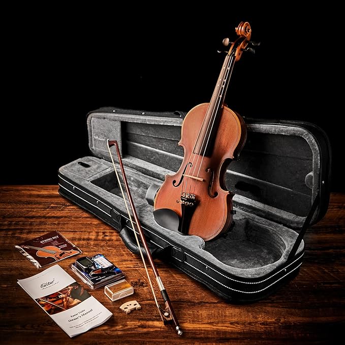 Eastar 1/2 Violin Set Half Size Fiddle EVA-3 Matte for Beginners with Hard Case, Rosin, Shoulder Rest, Bow, and Extra Strings (Imprinted Finger Guide on Fingerboard)