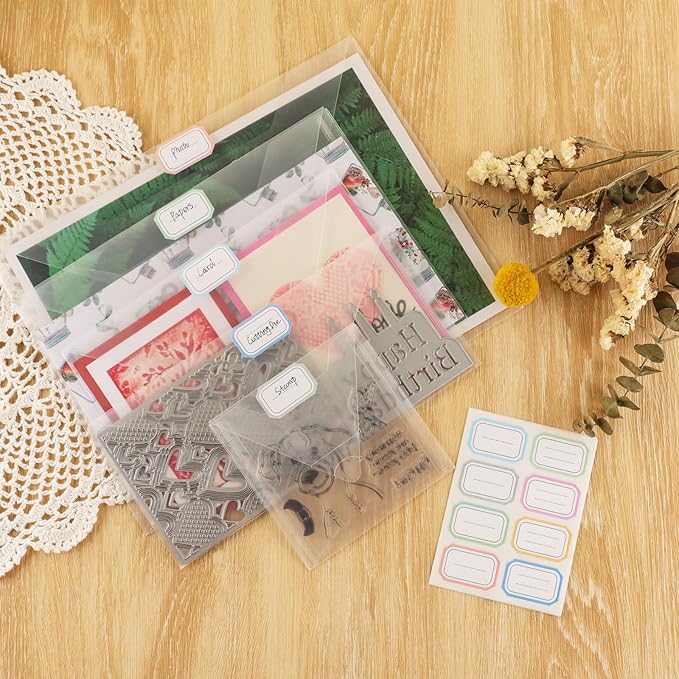 20 Pieces Clear Die & Stamp Plastic Storage Bag, Resealable Large Envelope Pocket for DIY Scrapbooking Paper Card Craft Making and Cutting Dies Stencil (4.75"x4.75")