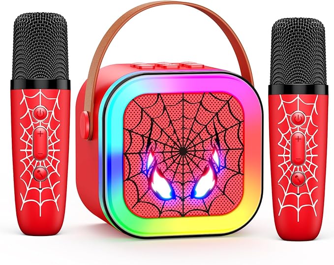 LED Karaoke Machine Toy: Mini Microphone for Kids 4 5 6 7 8 9 10 Year Old Boys Girls Toys Birthday Gifts Portable Bluetooth Speaker with 2 Wireless Mics for Adults Boy Girl Ages 3-12