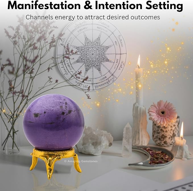 Amazing Gemstone Stichtite Crystal Ball with Stand - 2 Inches Crystal Sphere Meditation Balls for Witchcraft and Decorative Balls