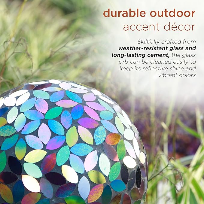 Alpine Corporation 10" Diameter Indoor/Outdoor Glass Mosaic Gazing Globe Yard Decoration, Purple Pearlized Petals Design