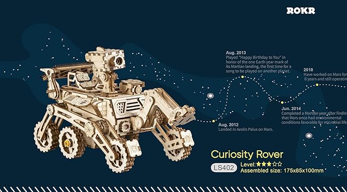 ROKR Assemble Solar Energy Powered Cars-Moveable 3D Wooden Puzzle Toys-Funny Teaching Educational-Home Deco-Model Building Sets-Best Christmas,Birthday Gift for Boys,Children,Adult (Curiosity Rover)