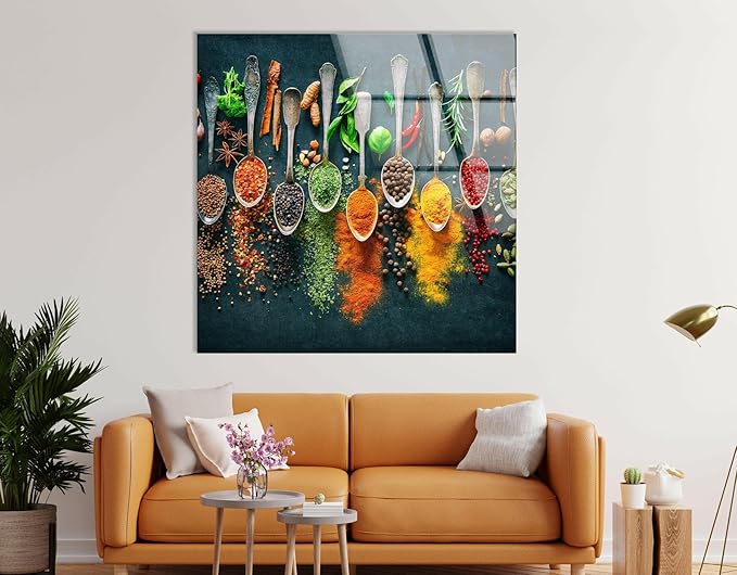 My Photostation.com 35.5Wx30H'' Spoon Spices Glass Wall ArtTempered Glass Printing Wall Decor Large Wall Art Wall Hangings