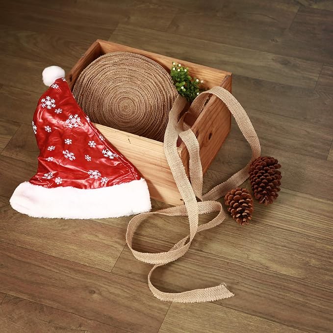KINJOEK 1 Inch Wide 54 Yards Burlap Ribbon, Natural Jute Fabric Ribbon Crafts Ribbon for Christmas Wedding Gifts Burlap Fabric DIY for Decoration
