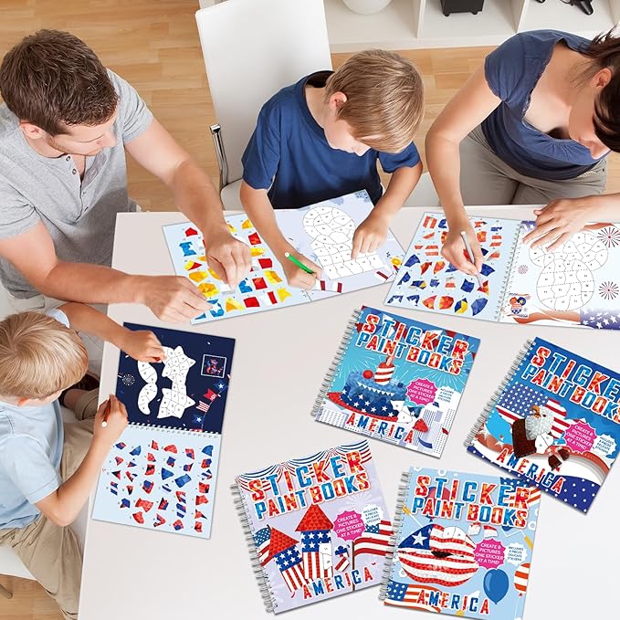 4Pcs Patriotic Paint by Sticker Books Sticker by Number Books Activity Book Puzzle Book Craft Art Gift Memorial Day 4th of July American Star 32 Pictures
