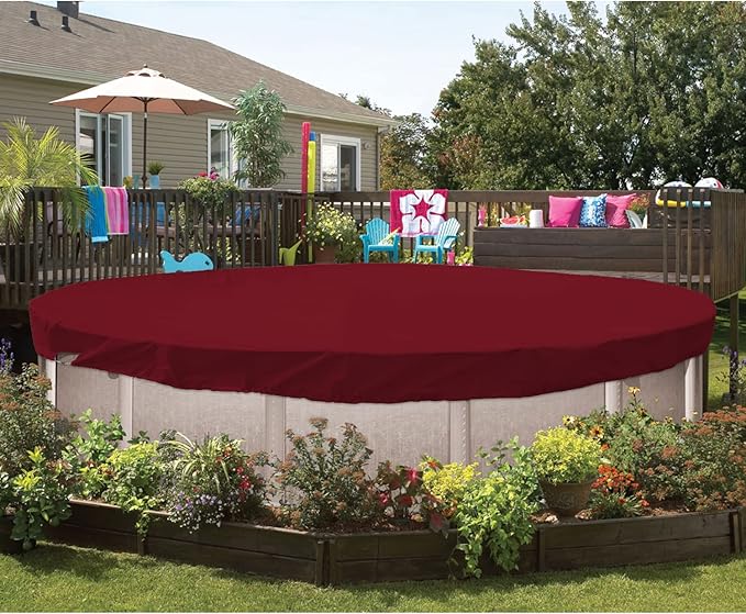 ECOOPTS 16 ft Waterproof Round Polyester Pool Cover for Above Ground Pools, Swimming Pool Cover Protector Winter Safety Cover (Red)
