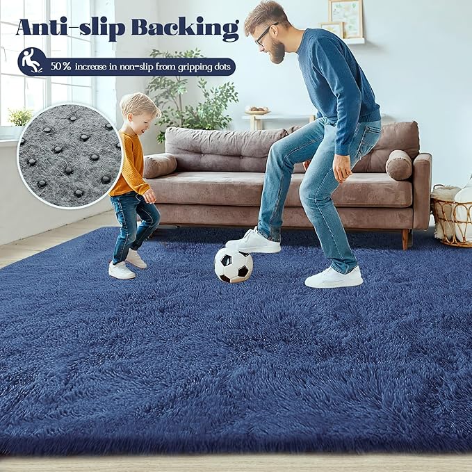5x7 Area Rug for Living Room: Fluffy Shag Soft Washable Rugs Fuzzy Plush Indoor Carpet for Bedroom Nursery Playroom Dorm Kids Girls Boys Room (Navy Blue, 5'x7')