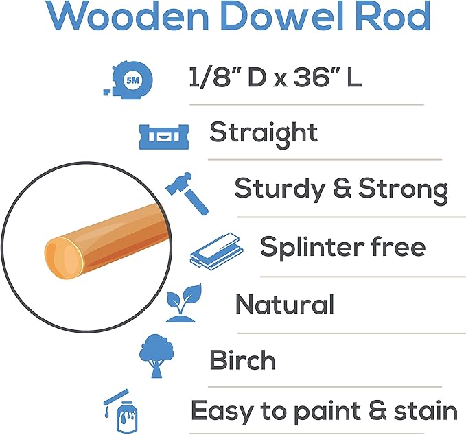 Dowel Rods Wood Sticks Wooden Dowel Rods 1/8 x 36 Inch Unfinished Hardwood Sticks for Crafts and DIYers 500 Pieces by Woodpeckers