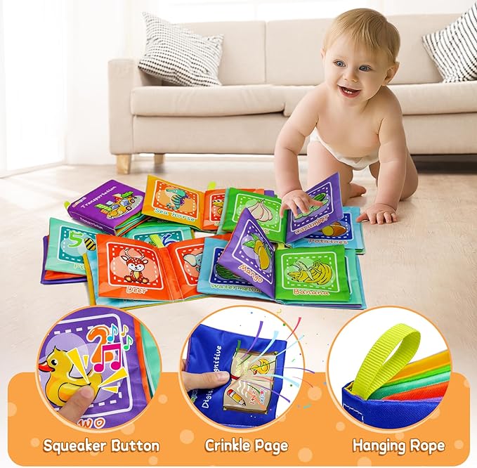 Dr.Rapeti Soft Cloth Books Baby Books Bath Books 6-Pack for Baby Infant Toddler Kids Crinkle Squeaky Washable Chewable Non-Toxic Early Educational Giftable