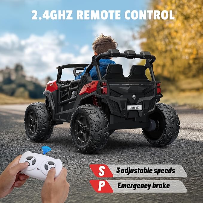 24V 2 Seater Ride on Car Truck, 4x200W, EVA Tires, 4WD/2WD, Rainbow Lights, Remote Control, Shock Absorbers, Bluetooth, Ride On UTV Toy for Kids Ages 3-8, Red