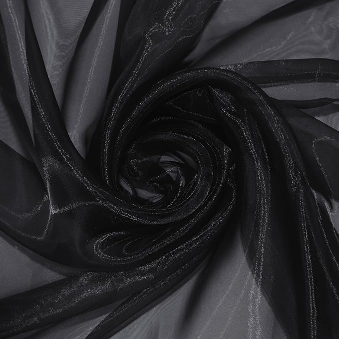 P Pothuiny Sheer Organza Fabric by The Yard, 10 Yards x 60 Inch Wide Bridal Black Organza Tulle Fabric Roll Shiny Gauze Fashion Dress Sewing Craft for Wedding Party Decorations Backdrop