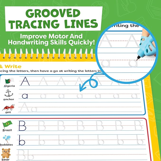 Magic Grooved Writing Practice for Kids - Grooved Handwriting Practice for Kids 5-7 8-10- Magic Copybooks for Kids Letter Tracing Books for Ages 3-5 Toys for Ages 5-7 - Preschool Learning Activities