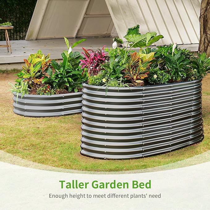 Land Guard 6x3x3ft Oval Galvanized Raised Garden Beds, Large-Capacity Metal Planter Box Outdoor, Durable Deep Raised Garden Bed 3ft Tall, Raised Beds for Gardening Vegetables, Modern Gray