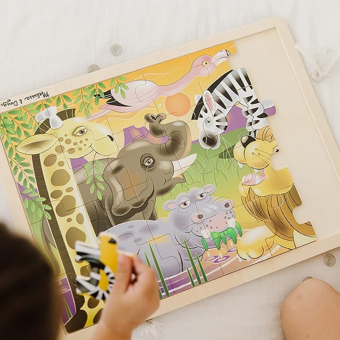 Melissa & Doug African Plains Safari Wooden Jigsaw Puzzle with Storage Tray (24 pcs)