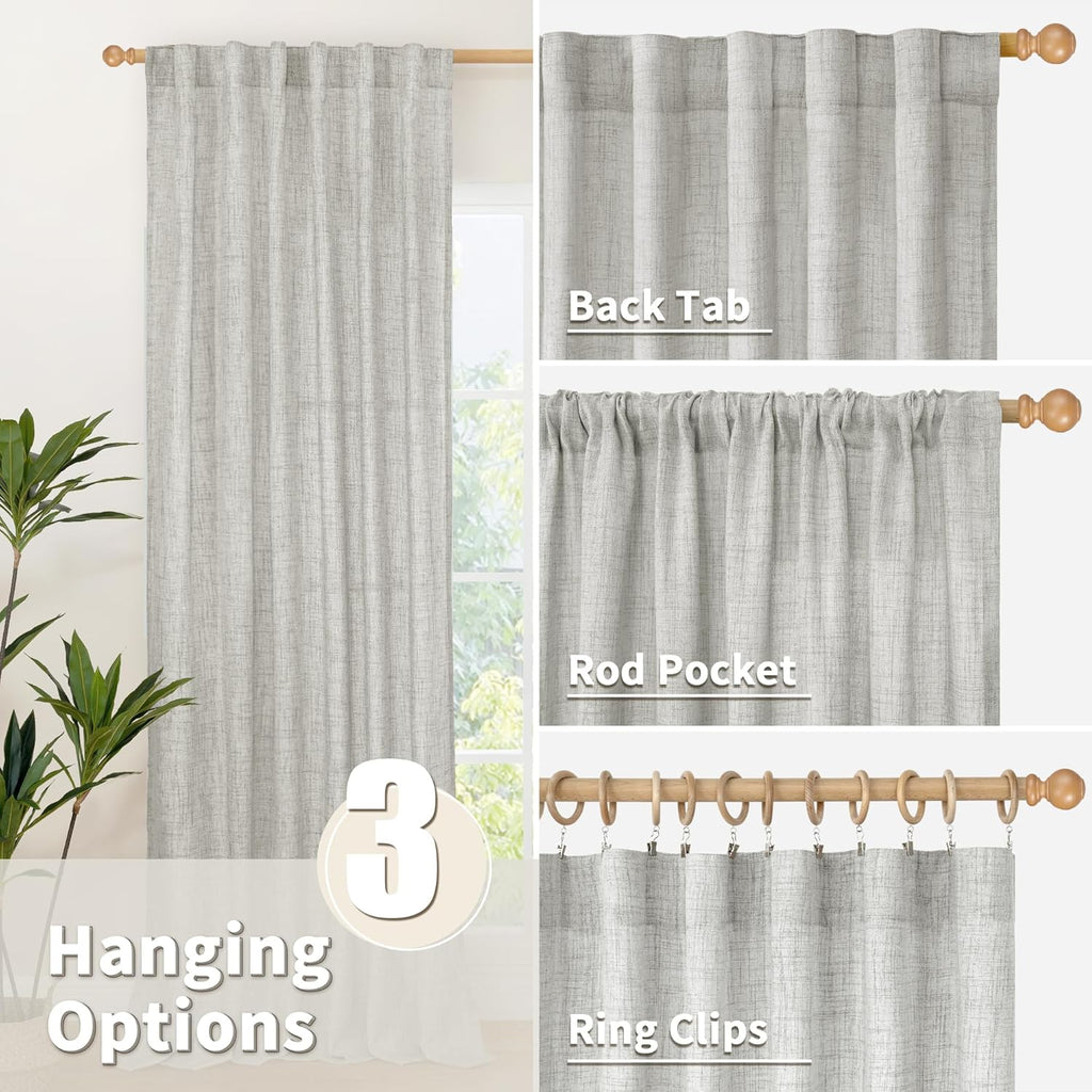 YoungsTex Light Grey Linen Curtains 63 Inch Length 2 Panels for Living Room, Back Tab and Rod Pocket Light Filtering Window Drapes for Bedroom Farmhosue Decorative Privacy, 60 X 63 Inch
