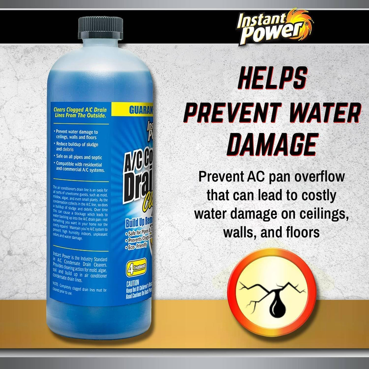 Instant Power A/C Condensate Drain Line Cleaner - AC & HVAC Unclogger for Air Conditioner Drain Lines, Prevents Odors & Water Damage, Safe for Pipes & Septic Systems - 32 oz (Pack of 1)