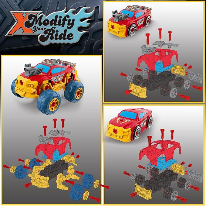 3-in-1 Take Apart Car for Boys with Electric Drill, 46Pcs Construction Toy Truck, Build Your Own Toy Car with Play Tools, Ideal STEM Gift for Kids Children Ages 3 4 5 6 7 8 9 Year Old Red