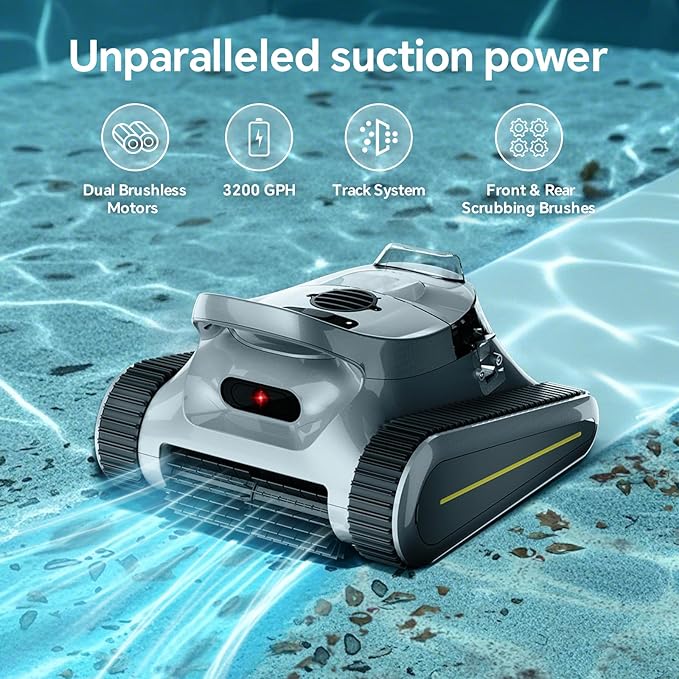 Cordless Robotic Pool Cleaner -Pool Vacuum 180W Brushless Motor, 45,000Pa Suction, Wall Climbing, Sonar Navigation, 3 Modes Automatic Pool Robot for Inground & Above-Ground Pools Up to 2150 Sq. Ft.