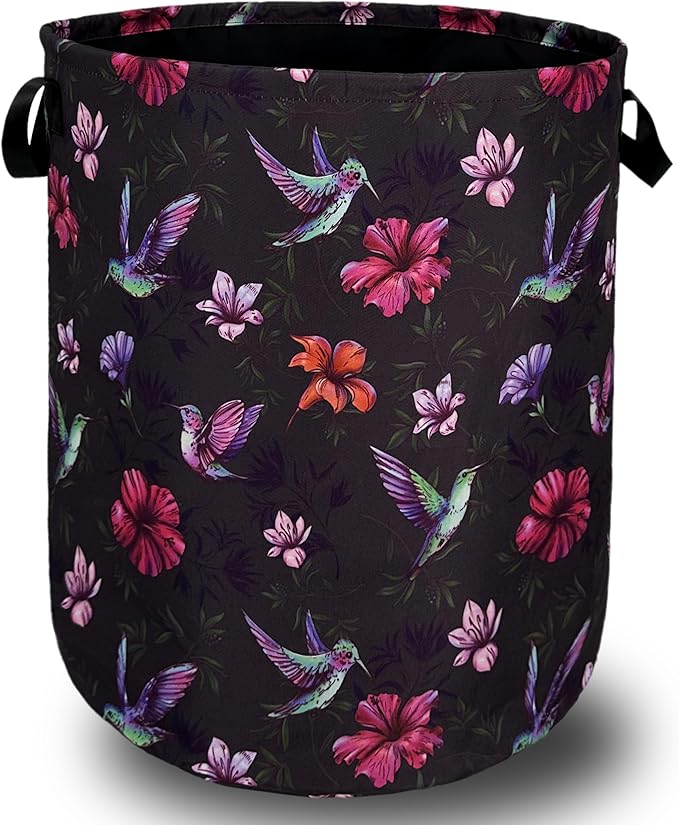 Beautiful Hummingbird Hibiscus Flower Laundry Basket Foldable With Handles Tote Bag Oxford Cloth Colorful Laundry Hamper Clothes Storage Bucket For Bathroom/Laundry/Bedroom 18.9" x 16.5 "
