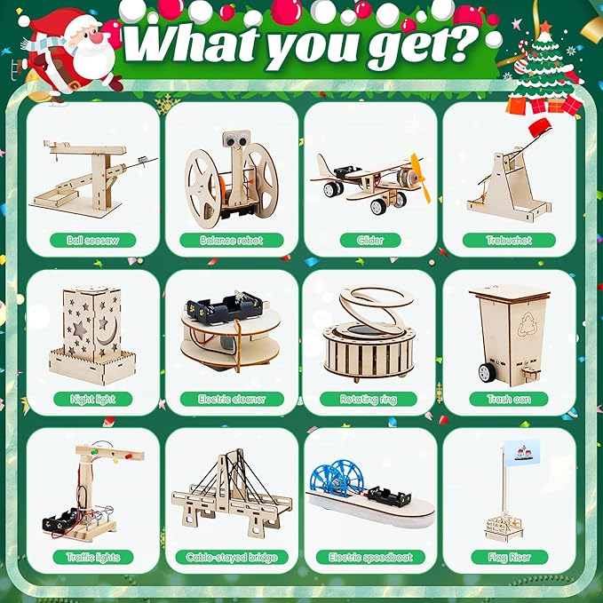 Christmas Advent Calendar 2024 Stem Kits Calendar for Kids Boys- 24 Days Christmas Countdown Educational Projects Crafts Advent Calendar Wooden Puzzles Xmas Surprise Gift for Kids Teens