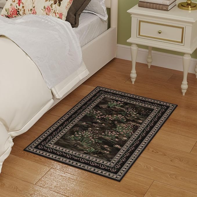 2x3 Rug Abstract Vintage Indoor Door Mat Machine Washable Small Area Rug Non-Slip Low Pile Throw Rugs for Entryway Kitchen Front Door Indoor Entrance Entry Kids Room, Black