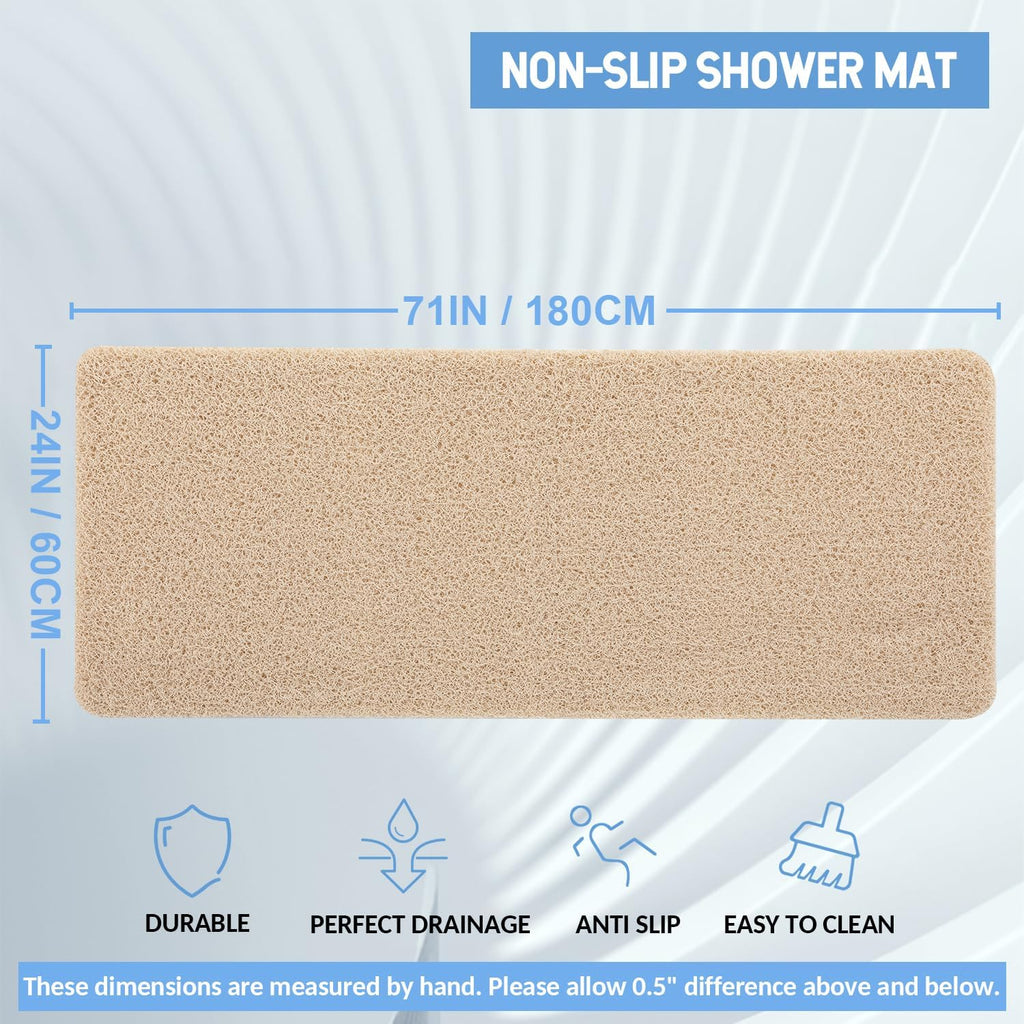 Non-Slip Bathtub Mat, Anti Slip Shower Mat, Fast Drying Bathtub Mats, Foot Scrubber Mat, Anti Slip Mat for Tub, Floor, Bathroom, Kitchen, Home, Hotel (Beige 71"×24")