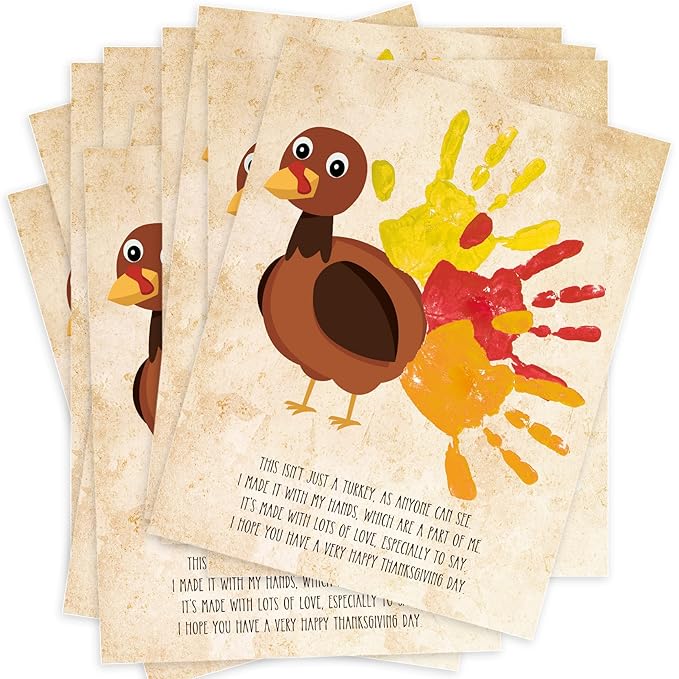 Handprint Art Craft Kits, DIY Happy Thanksgiving Keepsake, Handprint Baby Keepsake Gifts, 10 Turkey Cards, Thanksgiving Party Games, Make Your Own Thank You Greeting Cards Gifts for Mom and Dad, 01