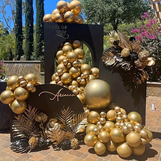 140pcs Gold Balloon Arch Kit, Gold Balloons of Different Sizes Pack of 18 12 10 5 Inch Party Balloon Kit for Birthday Party or Balloon Arch as Graduation Wedding Baby Shower Party Decorations