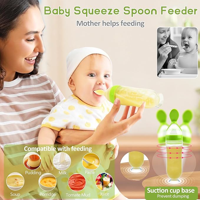 WAJIAYON Baby Fruit Feeder Pacifier - 6 Pack | 2 Infant Food Feeder Pacifier & 2 Baby Food Dispensing Spoon | Fresh Fruit Teethers for Babies | Silicone Feeder Babies,Infant Teething Feeders (Green)