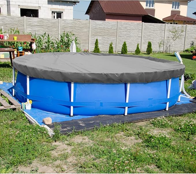 ECOOPTS Round Pool Cover for Above Ground Pools, Swimming Pool Cover Protector Winter Safety Cover (18 ft, Light Grey)