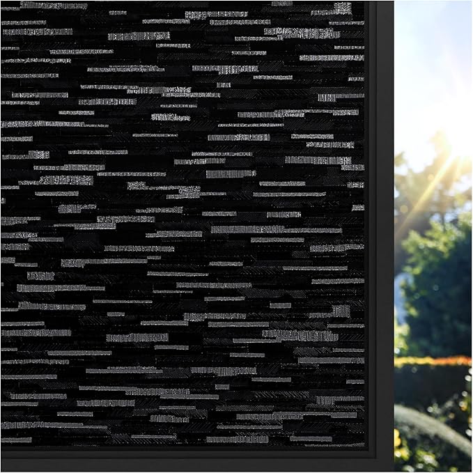 rabbitgoo Blackout Window Film, Sun Blocking Privacy Film for Room Darkening, Removable Black Out Vinyl Cover Tint for Home Day Sleep, Anti-UV Frosted Glass Clings, Black, 17.5 x 118.1 Inches